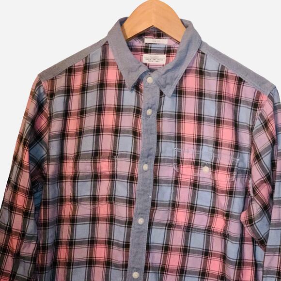 All Saints Long Sleeve Shirt Pink Blue SLIM FIT sz medium - Picture 2 of 7